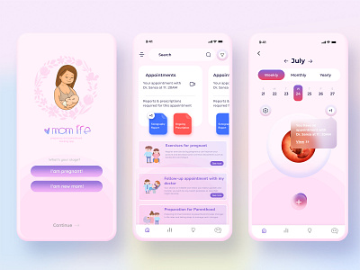 Pregnancy and Parenthood Tracking app app branding design glass glassmorphism kid kids logo mother neomorphism pregnant ui ui design uidesign uiux web