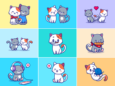 Cats🐱🐈🥖 animal animal activity bread cats couple animal couple cat cute heart shape icon illustration knife logo love love birds music persian cat vector