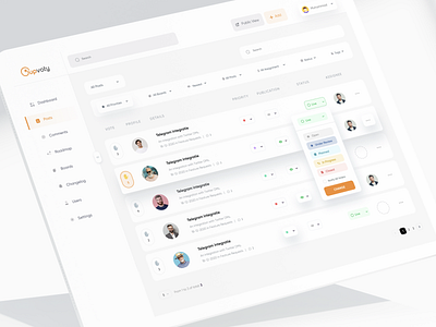 Upvoty Dashboard clean dashboard list minimal overview poll saas saas web app table ui ux vote web app