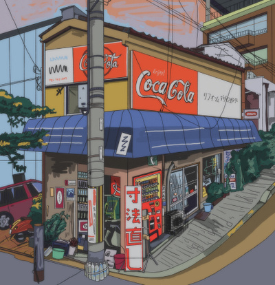 The Coca Cola Shop anime illustration procreate