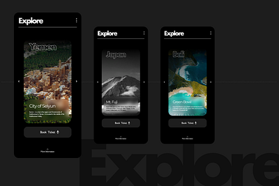 Exploring ~ Explore booking dark theme design explore illustration minimal mobile app travel typography ui