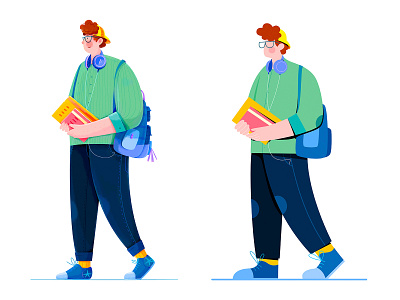 College Student bag book boy character college flat illustration man people school student uran vector walk young