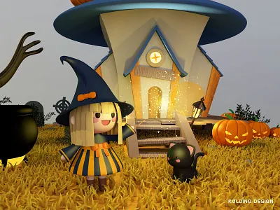 Little witch 3d art c4d cat witch