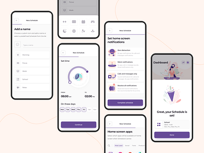 Mudita Launcher - Schedules app button clock design focus form icons illustration input mindfullnes notifications schedule sign in sign up timer ui ux