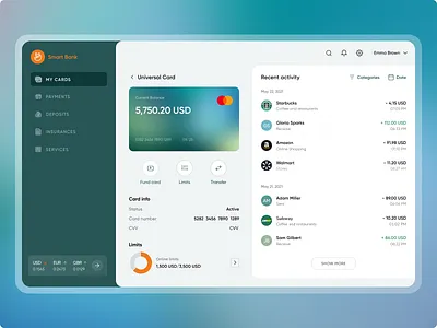 Internet Banking | Desktop version for Smart Bank bank bank account dashboard inspiration interface online banking payments transfer