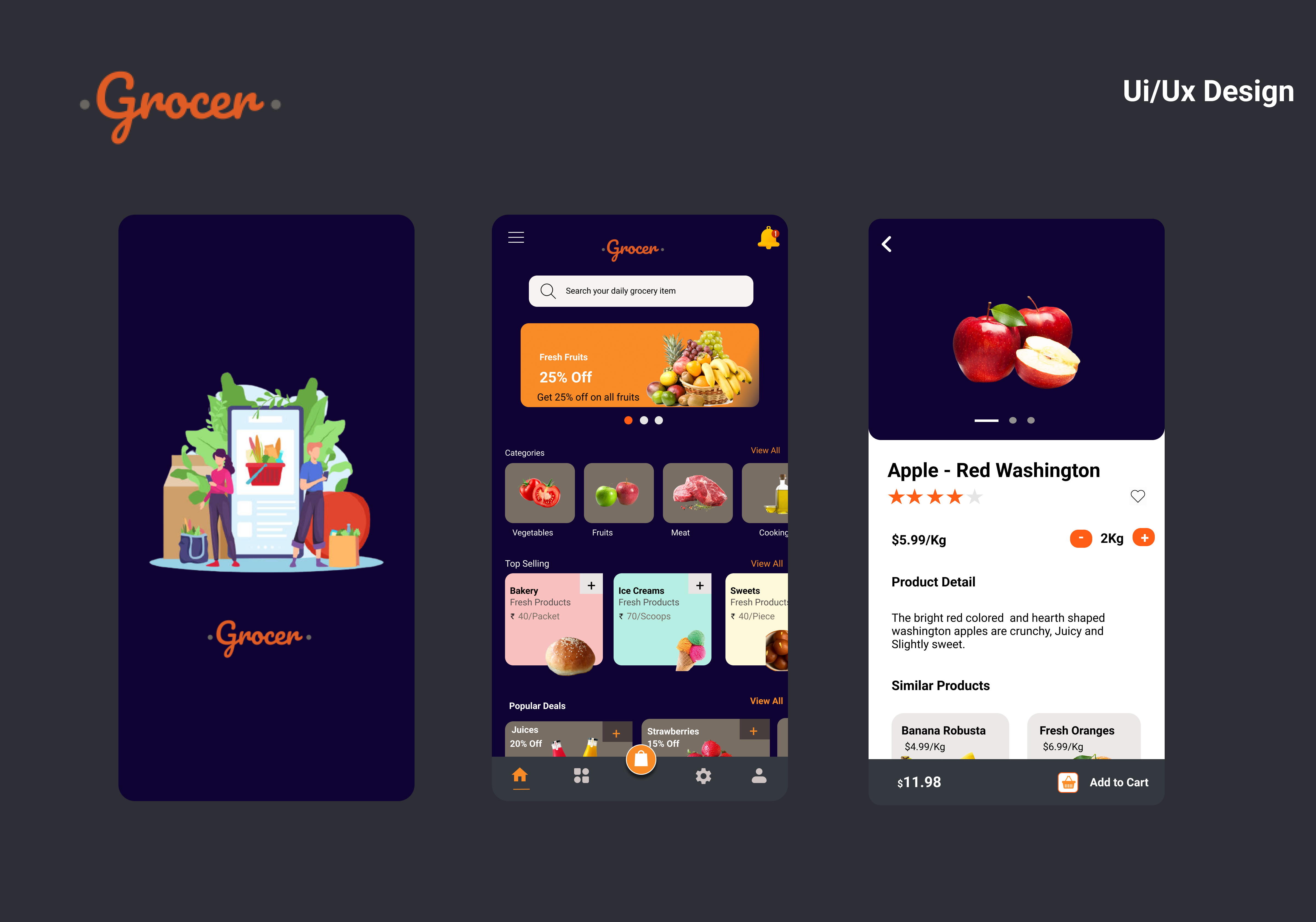 Grocer-Grocery Shopping App daily grocery grocery app mobile app online grocery ui design ux design