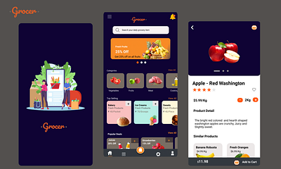 Grocer-Grocery Shopping App daily grocery grocery app mobile app online grocery ui design ux design