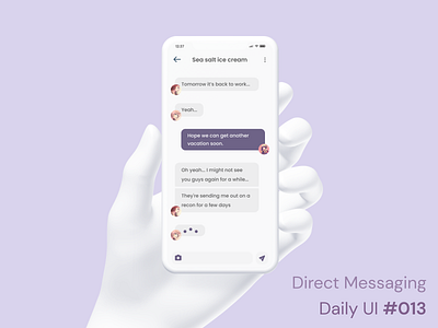 Daily UI 013 - Direct Messaging 013 3d hand 3d mockup daily ui daily ui 013 design direct messaging figma interface kingdom hearts message mobile app mobile interface mockup product design purple sign in tchat ui ux