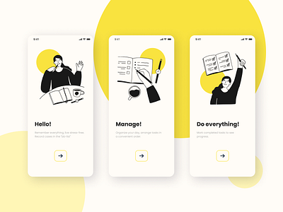 BB-list | Task Manager Onboarding app colors figma illustration illustration art mobile app design onboarding onboarding screens task task manager to do ui ux yellow