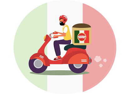 Scooter guy delivering italian pizza catering