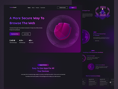 TunnelLord Website 3d android animation app blue branding concept dark dark website darkmode design ios mobile simple ssh tunnel ui vpn website