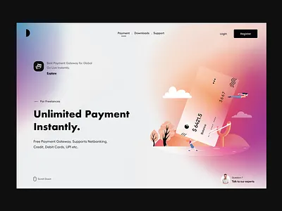 Landing UI app ui banner clean color design gradient header hero landing page mobile app product design typography ui ui ux user experience ux wallet web ui website