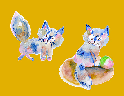 Who is that over there?))) animalcharacter animalillustration branding cat catillustration characterdesign childrenbook design graphic design icon illustration kitten logo watercolorillustration