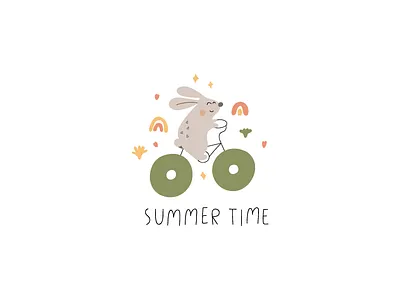 Summer time animal art bicycle bike children clipart design forest illustration kids rabbit summer vector woodland