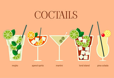 Cocktail set, summer cocktails, vintage cocktails mojito