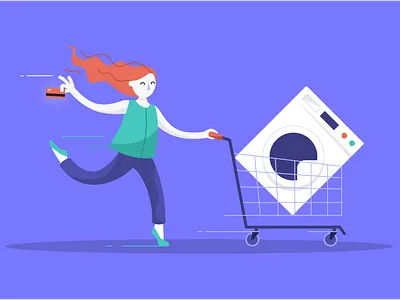Buy now pay later credit card illustration illustrator running shopping trolley vector