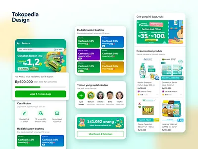 Referral 2.0 app design colorful e commerce ecommerce ecommerce app ecommerce design indonesia mobile ui mobile ui design referral design tokopedia ui design user interface user interface design