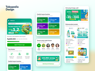 Referral 2.0 app design colorful e commerce ecommerce ecommerce app ecommerce design indonesia mobile ui mobile ui design referral design tokopedia ui design user interface user interface design