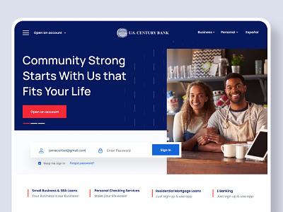U.S. Century Bank Landing Page - Option A (A/B Testing) bank blue conversion rate optimization cro duotone figma landing landing page landingpage logo red uiux webdesign