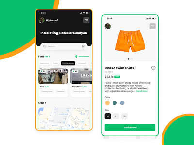 Shop App app design figma green orange shop ui ux