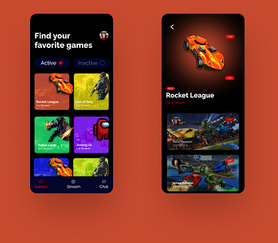 video game streaming app app design minimal ui ux