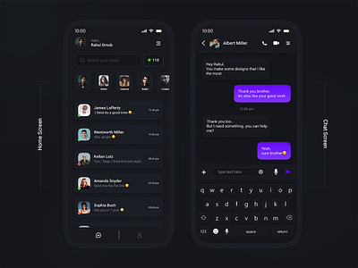 Messenger Chat App UI Redesign (Dark) chat app clean ui communication app creative daily ui dark dark mode dark ui messenger minimal ui mobile app ui uiux user interface ux