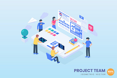 Project Team Concept Illustration 3d 3d animation 3d art 3d character 3d illustration animation app banner branding concept design graphic design illustration isometric logo motion graphics page ui web design website