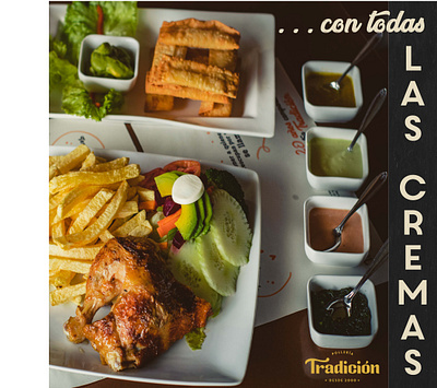 Con todas las cremas - Tradición Restaurant facebook post food illustrator photoshop product photography typhography