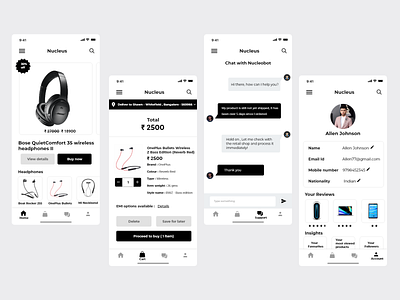 Electronics store app - Nucleus app branding design logo mockup ui ux