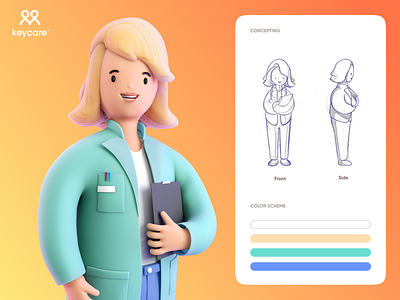 Emily Keycare 3d art branding character design doctor illustration ui ux