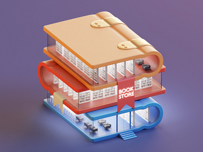 Book Store 3d blender blender3d book booth design illustration isometric lowpoly store