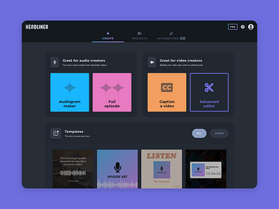 Creation Dashboard app app design audio audio app creation dark ui dashboard design desktop editing interface minimal podcast product product design ui ux video web webapp