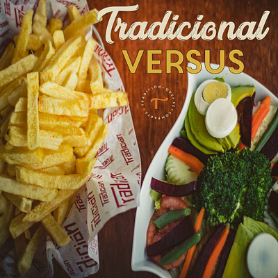 Tradicional versus - Tradición Restaurant facebook post food illustrator photoshop product photography promo typhography