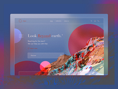 Skiigeo - A Space Rock Company blue branding challenge circle collage gradient jewel tones landing mountain pink rocks serif space store web design