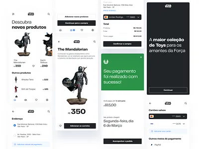 Star Wars - Toys ecommerce app design carrousel checkout page clean ecommerce interaction interface mandalorian minimalism minimalist star wars starwars ui white