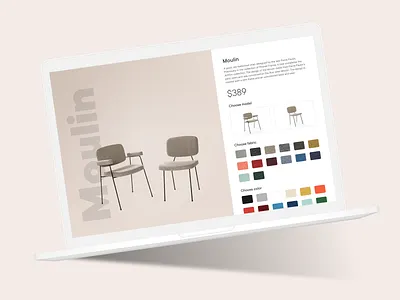 Customize Product - DailyUI - 033 chair colors custom customization dailyui dailyuichallenge design drawer ecommerce fabrics figma furniture online picker product shop ui ux website