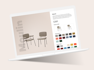 Customize Product - DailyUI - 033 chair colors custom customization dailyui dailyuichallenge design drawer ecommerce fabrics figma furniture online picker product shop ui ux website