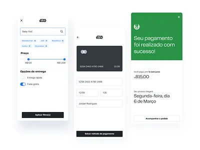 Star Wars - Toys ecommerce app design card card banking carrousel checkout page ecommerce interaction interface minimalism minimalist pay payment ui