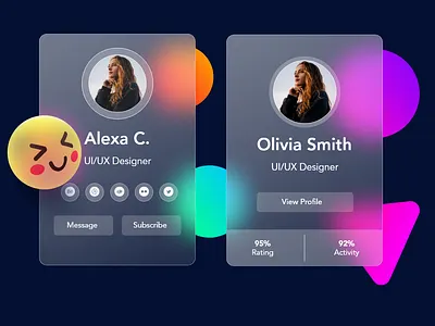 Glassmorphism Profile Card Design app illustration ui ui trends ux