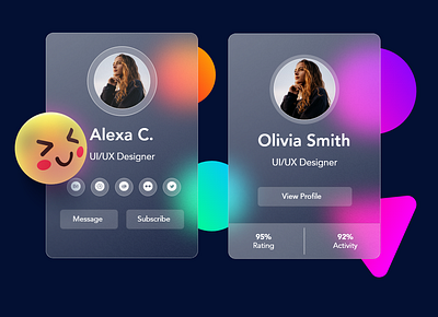 Glassmorphism Profile Card Design app illustration ui ui trends ux