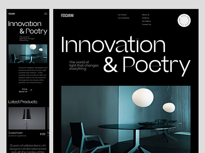 Foscarini - Dark Interior Lighting Mobile Responsive animation app design design landing page minimal mobile mobile responsive modern design popular shot responsive typography ui design uiux uxdesign visual design website website design