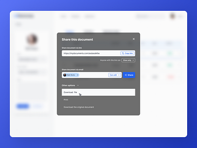 Share Pop-up Modal Exploration blue concept dashboard design exploration glass modal pop up ux webapp website