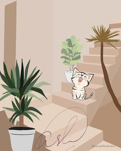 Cat cats digital illustration editorial illustration minimal vector