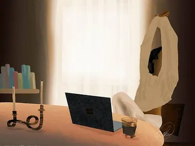 WFH digital painting dribbble funny illustration painting rebound still life work from home