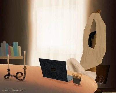 WFH digital painting dribbble funny illustration painting rebound still life work from home