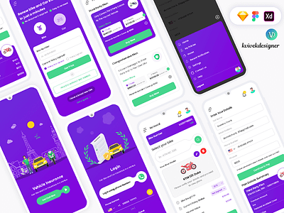 Buy Bike and Car Insurance online Mobile App UI Kit