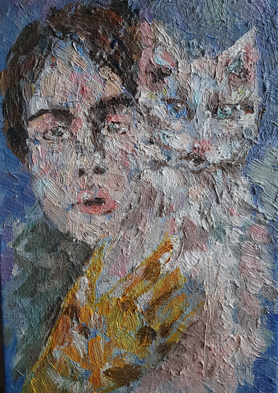 Lady with a cat canvas cat girl oilpainting