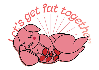 Let's get fat together bikini branding illustration logo pig pink