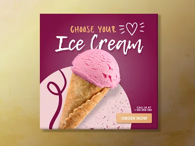 Social Media Display Advertisement - Ice Cream ad branding design display ad facebook gradient graphic design ice cream illustration instagram pink pink and brown social media ad web