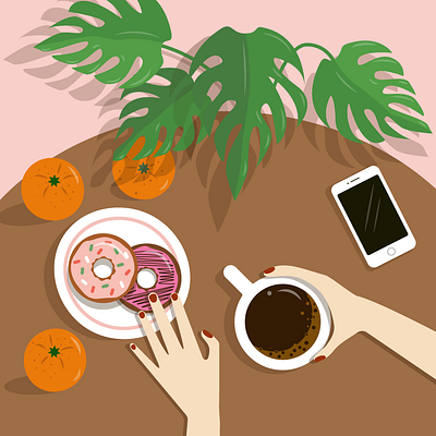 coffee and donuts breakfast coffee design donut donuts graphic design illustration vector vector illustration